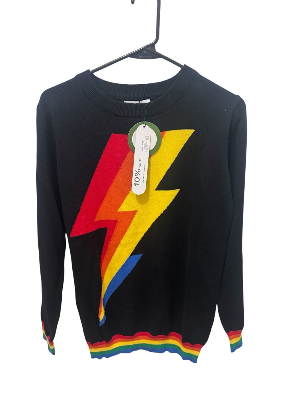 Oxknit Black Lightning Bolt Sweater Size Medium